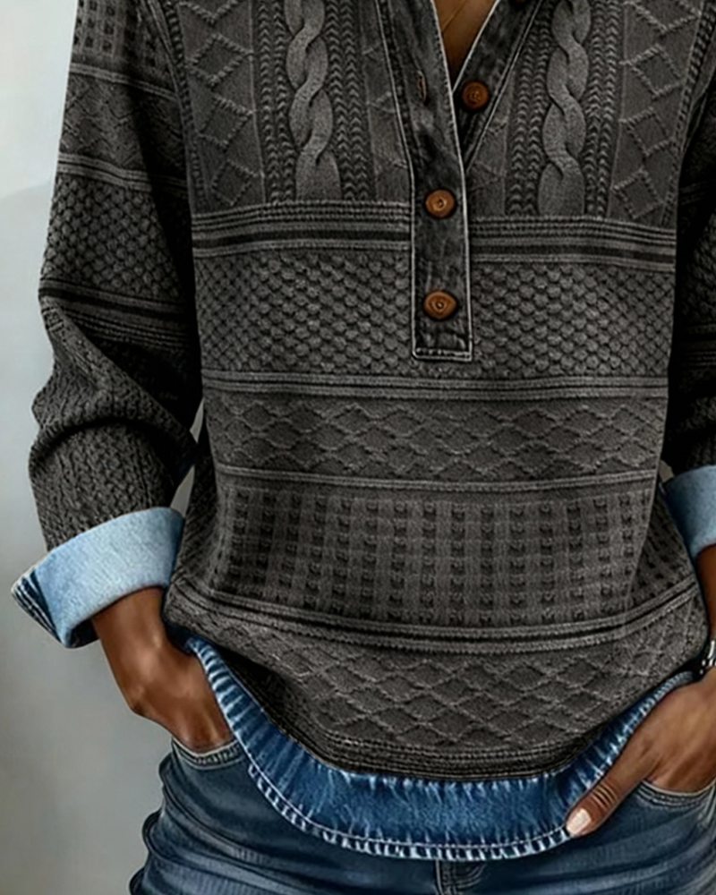 Elara™ Textured Collared Sweatshirt