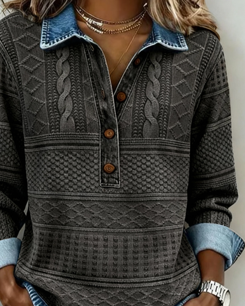 Elara™ Textured Collared Sweatshirt
