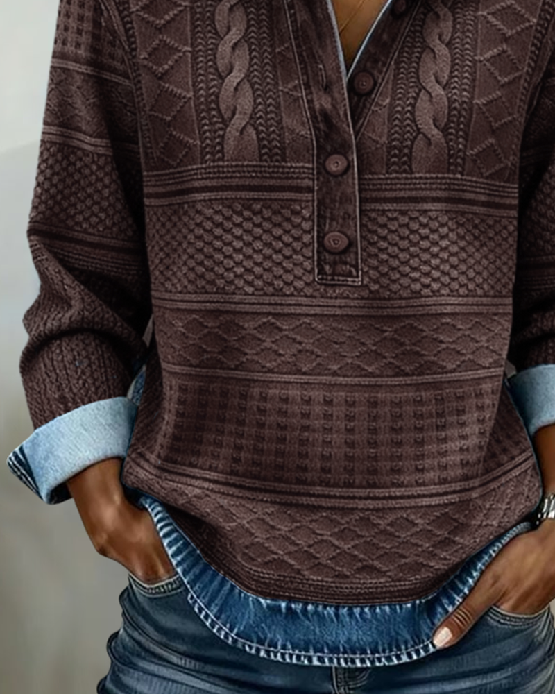 Elara™ Textured Collared Sweatshirt