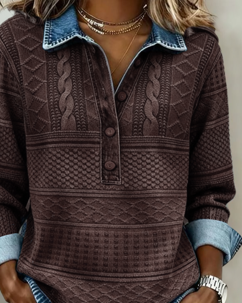 Elara™ Textured Collared Sweatshirt