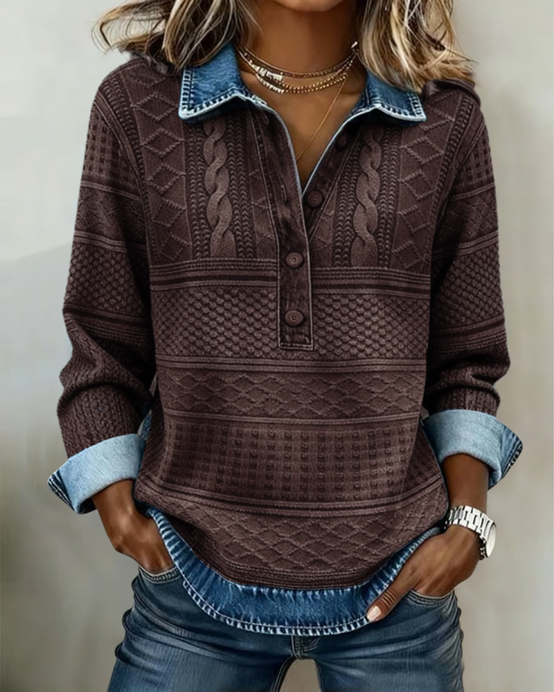 Elara™ Textured Collared Sweatshirt