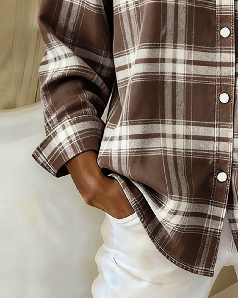 Laluna® | Shirt with Check Pattern and Notched Collar
