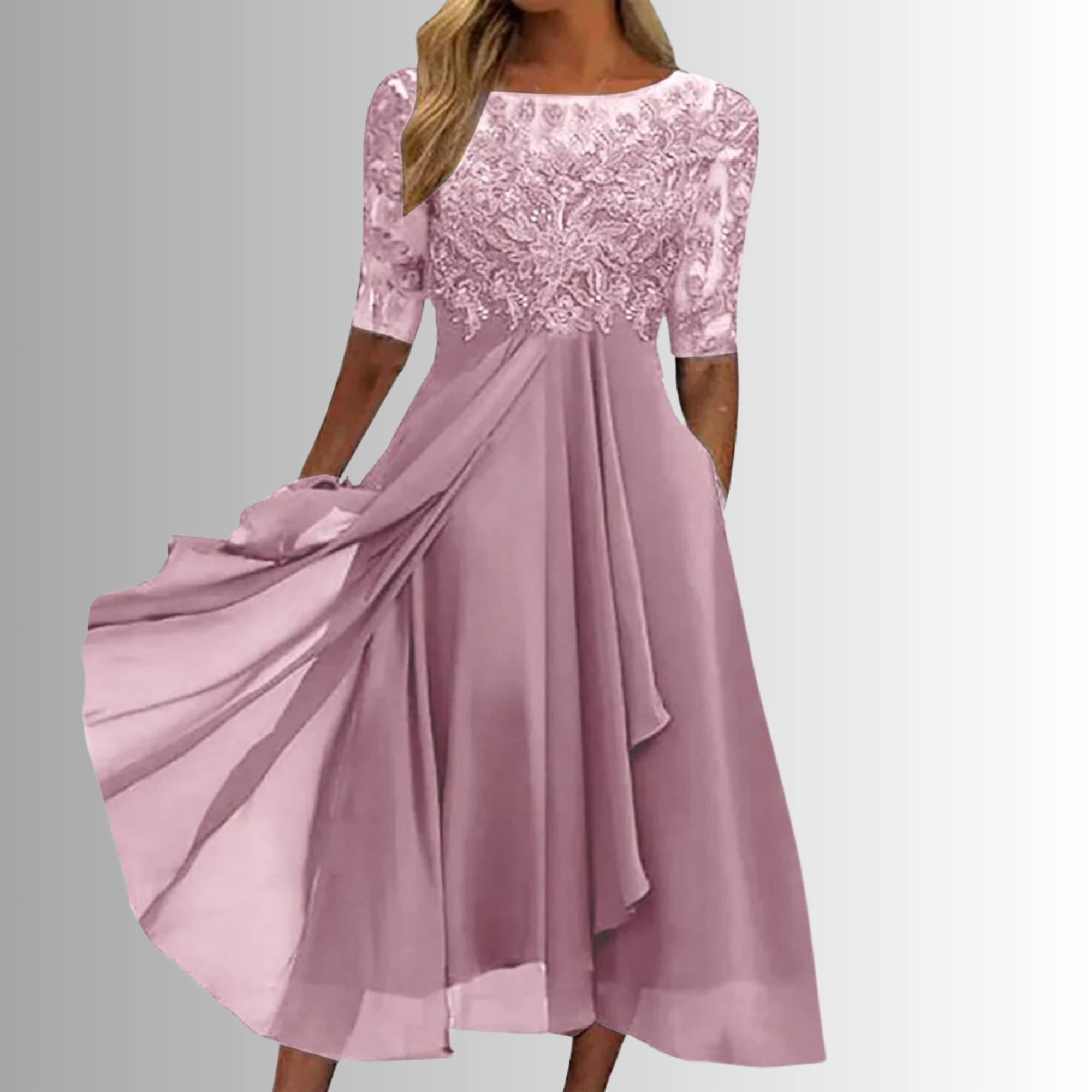 Rhonda | Lace-Embroidered Chiffon Midi Dress