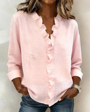 Florence | Blouse with Ruffles, V-Neck and Long Sleeves