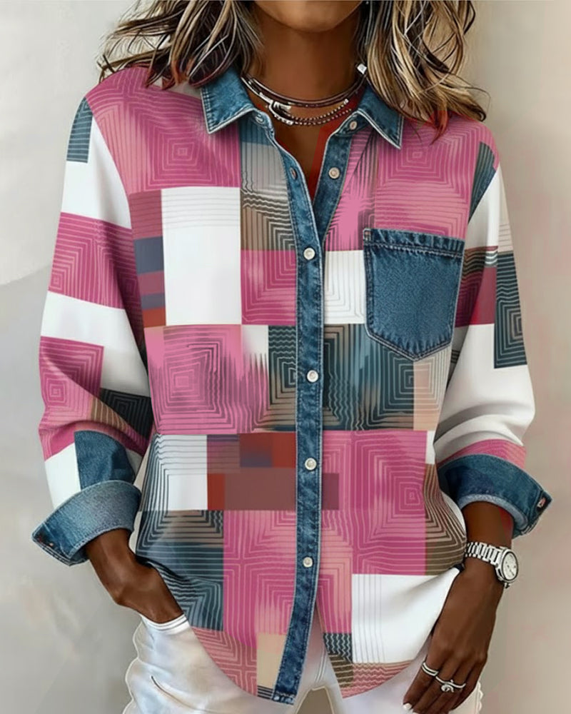 Laluna® | Color Block Shirt Fashionable Collar