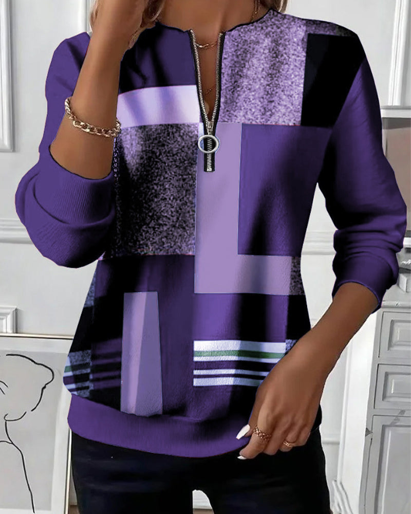 Laluna® | Casual Sweatshirt with Half Zipper and Print