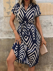 Elly | Geometric Print Dress with Tie Belt