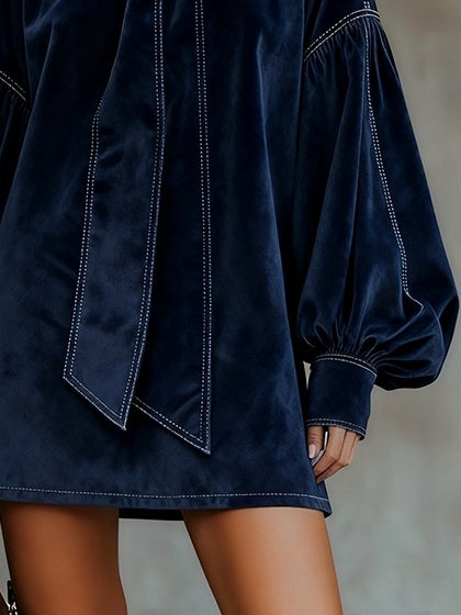 Lunori™ | Valentina – Mini Velvet Dress with Bow