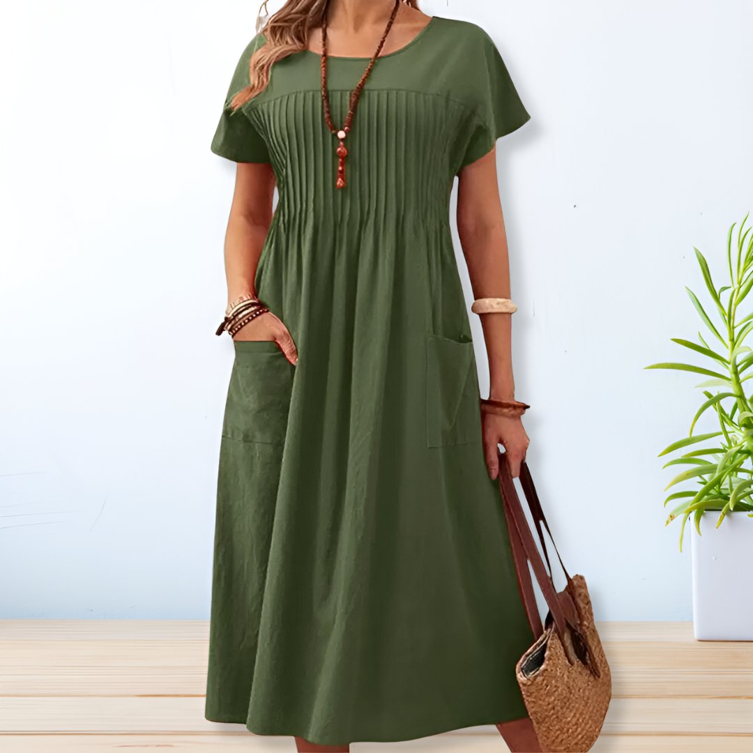 Leonie | Pleated Pocket Midi Dress