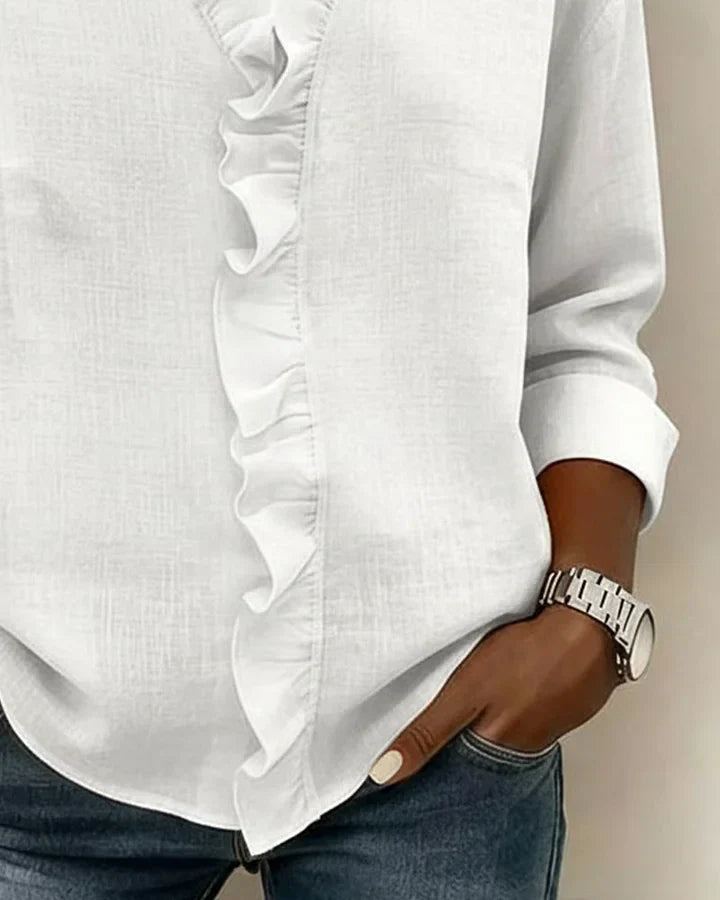 Florence | Blouse with Ruffles, V-Neck and Long Sleeves