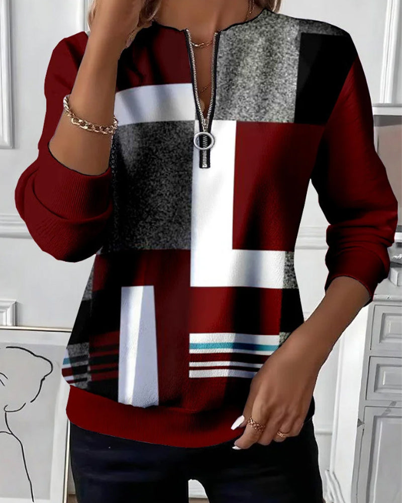 Laluna® | Casual Sweatshirt with Half Zipper and Print