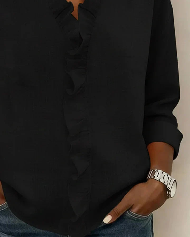 Florence | Blouse with Ruffles, V-Neck and Long Sleeves