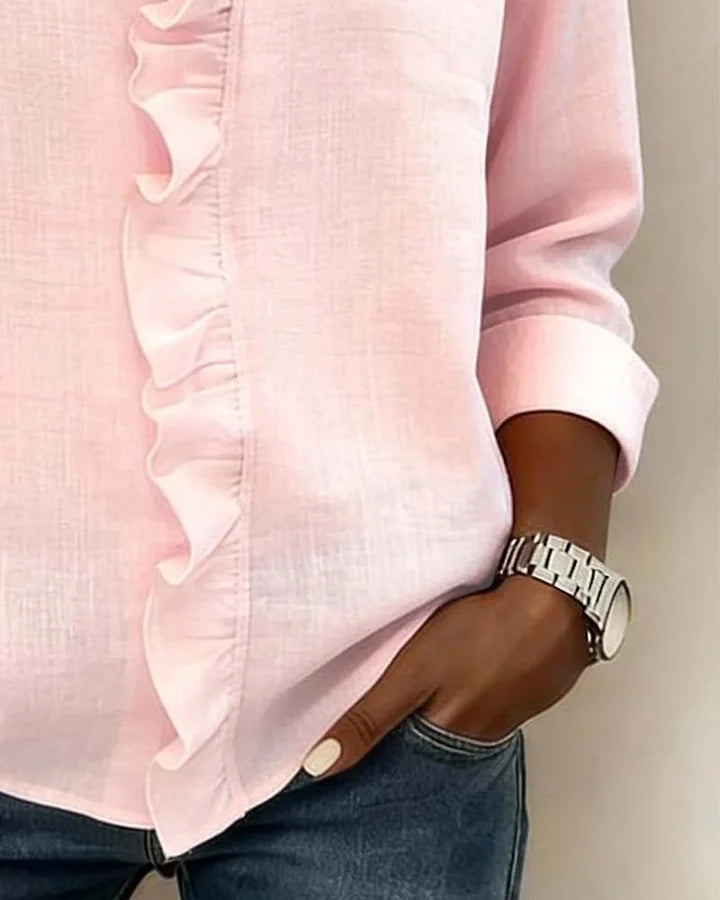 Florence | Blouse with Ruffles, V-Neck and Long Sleeves